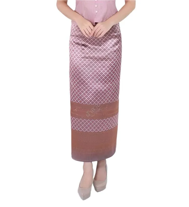 Elegant Thai/Laos Silk Skirt - Free Size Waist 24"- 44", 11-20 Traditional Thai Clothing, Thai Silk Long Skirts