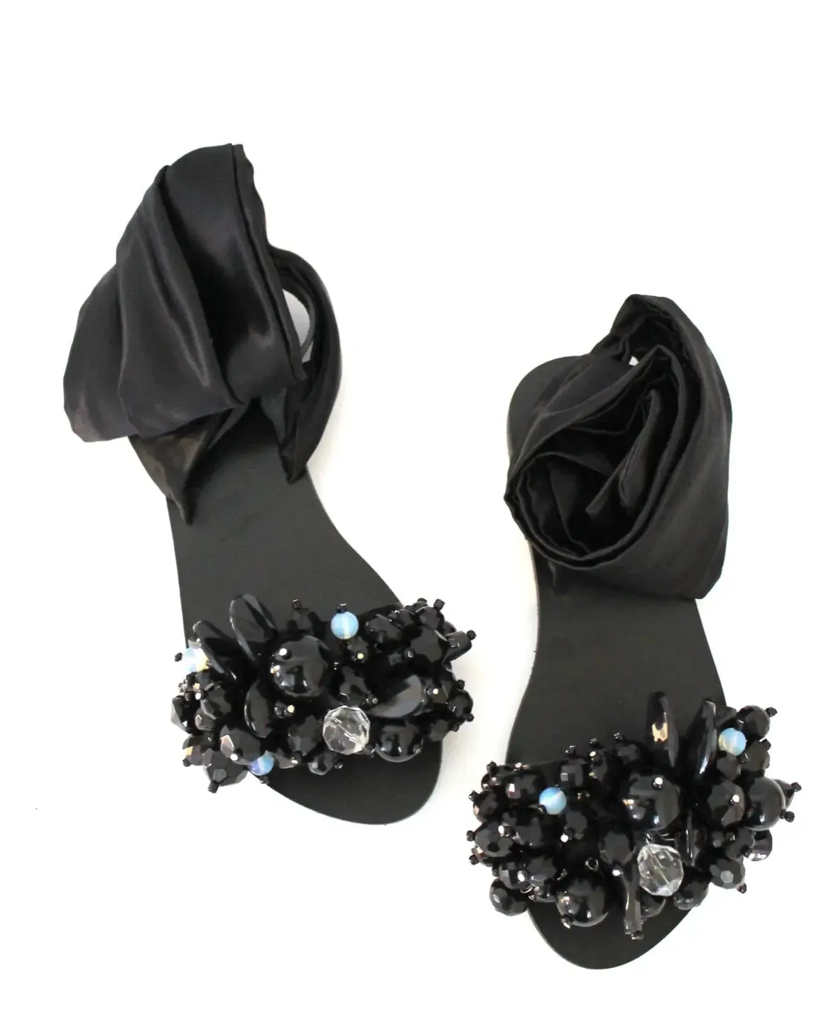 Elina Linardaki sandals Satin Tie up sandals luxury shoes Gloria Black