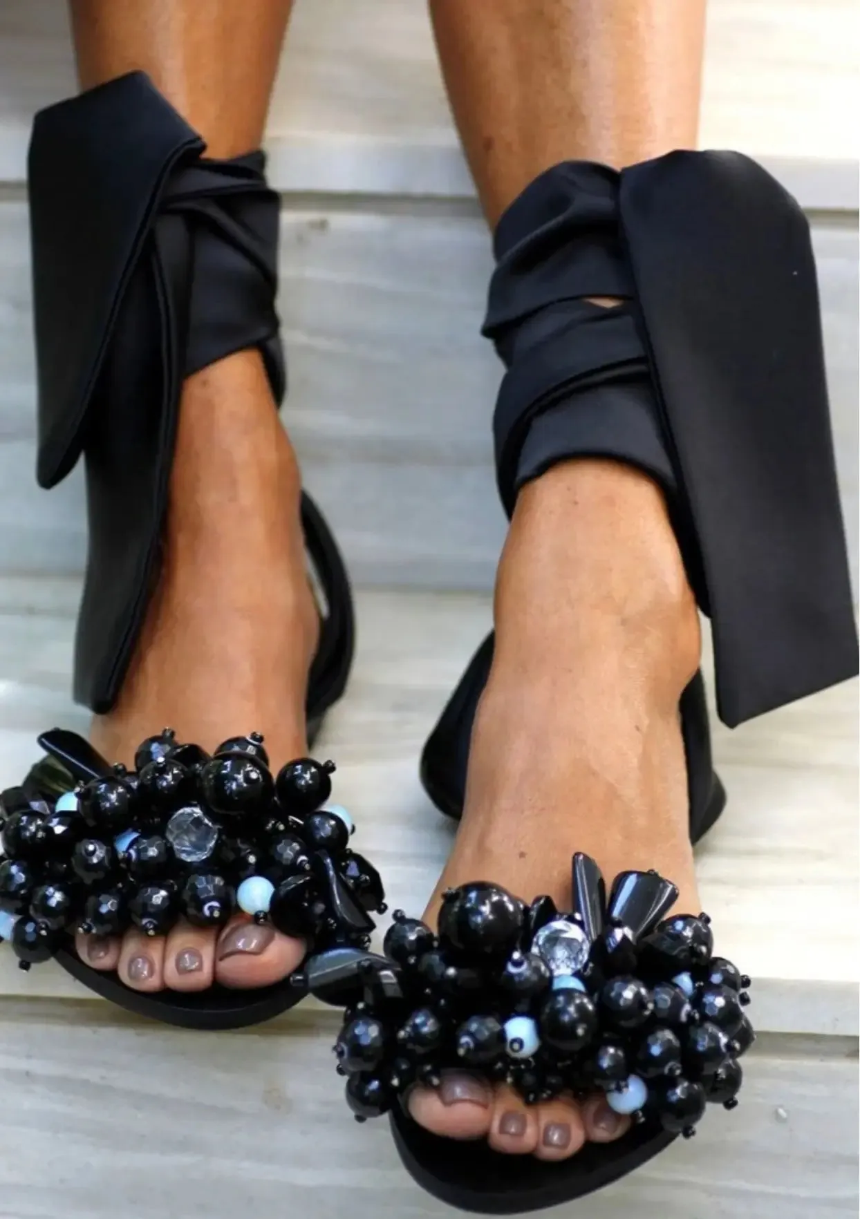 Elina Linardaki sandals Satin Tie up sandals luxury shoes Gloria Black