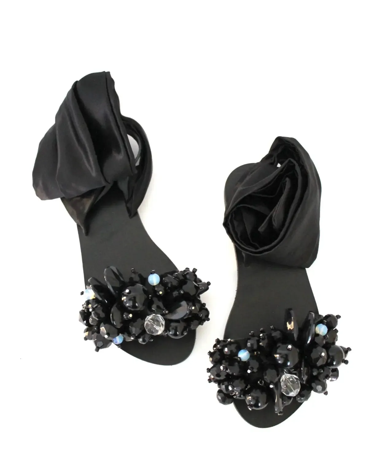Elina Linardaki sandals Satin Tie up sandals luxury shoes Gloria Black