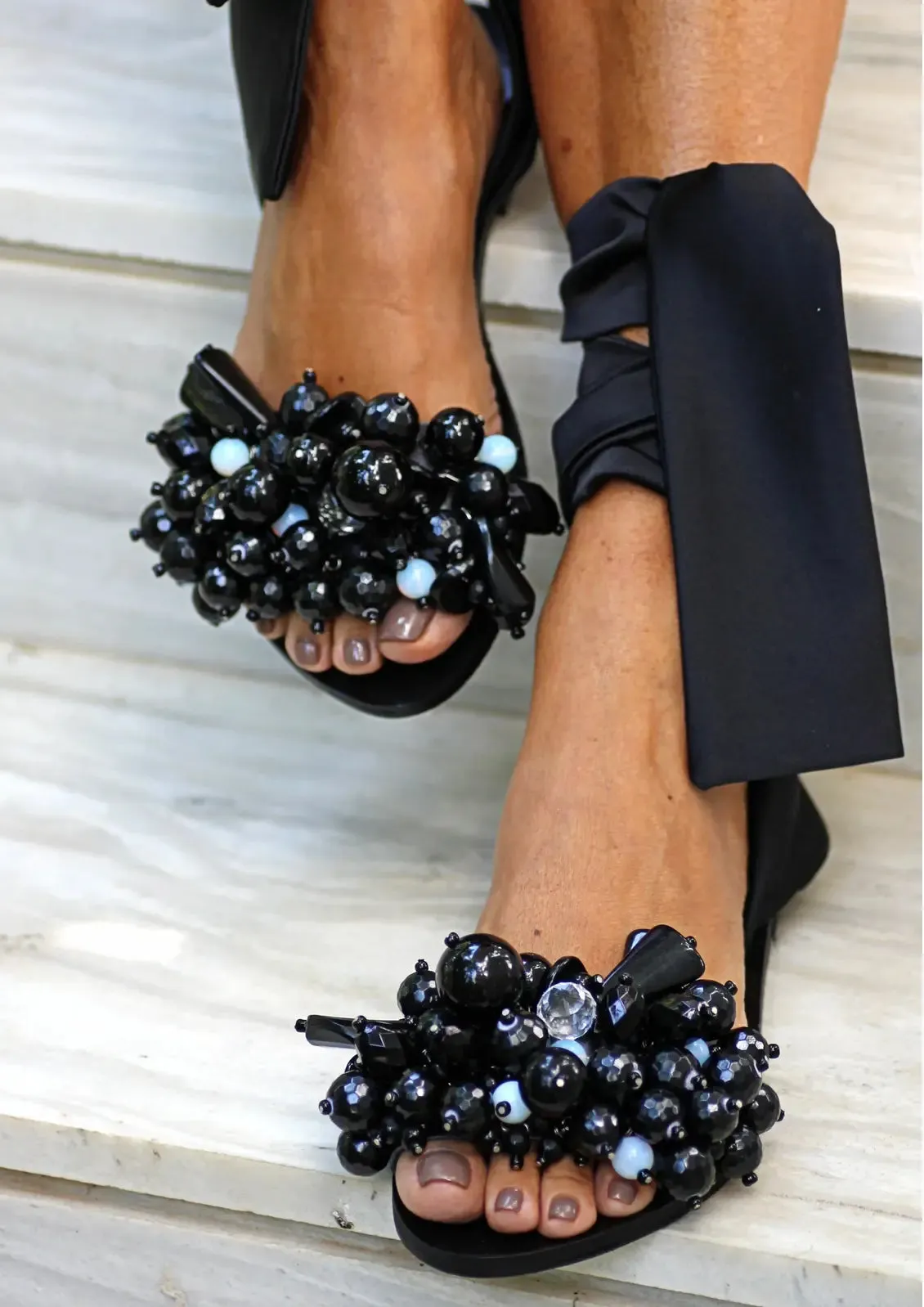 Elina Linardaki sandals Satin Tie up sandals luxury shoes Gloria Black