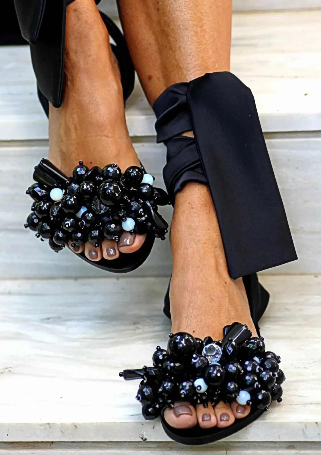 Elina Linardaki sandals Satin Tie up sandals luxury shoes Gloria Black