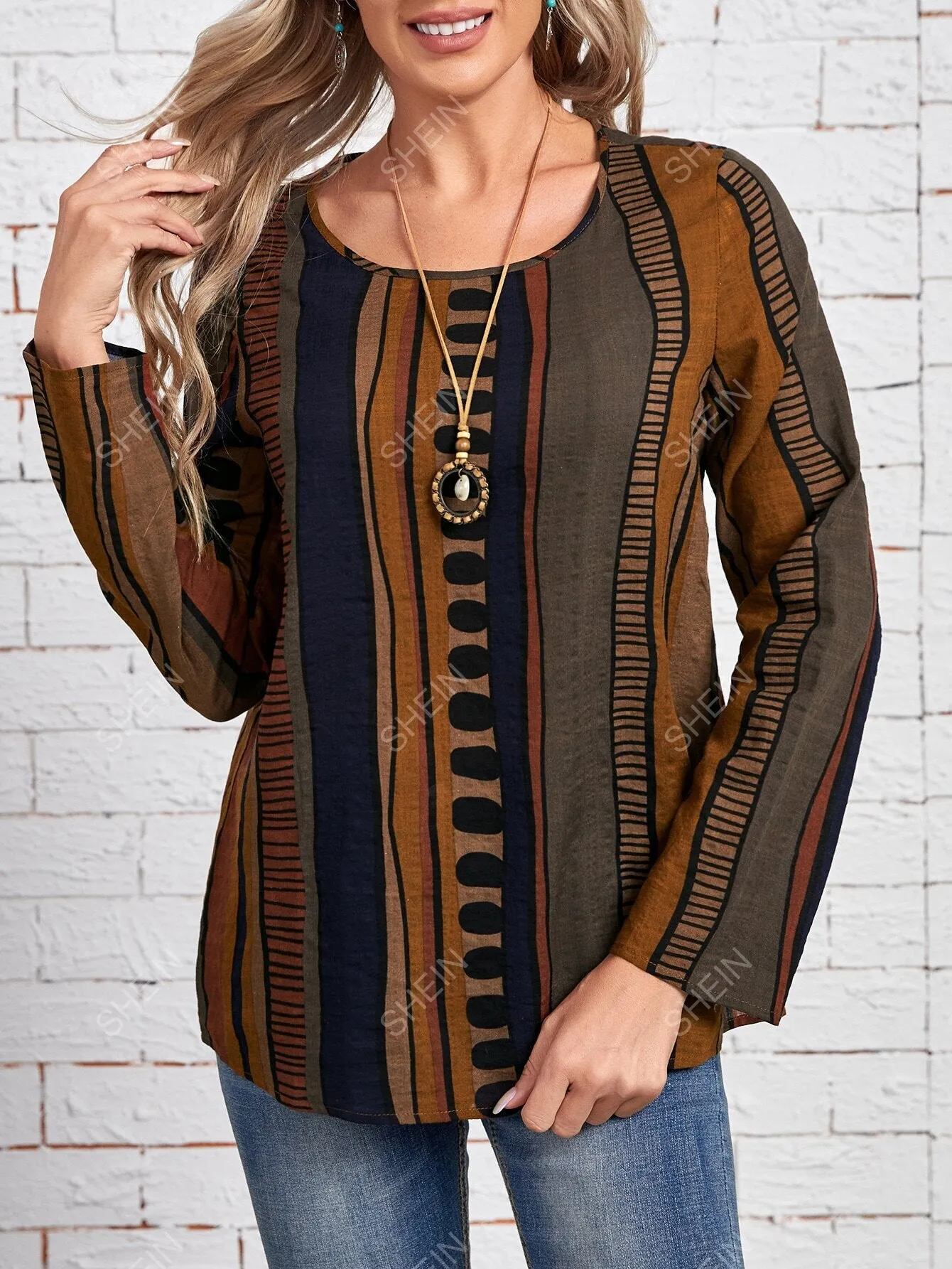 EMERY ROSE Striped & Geo Print Blouse