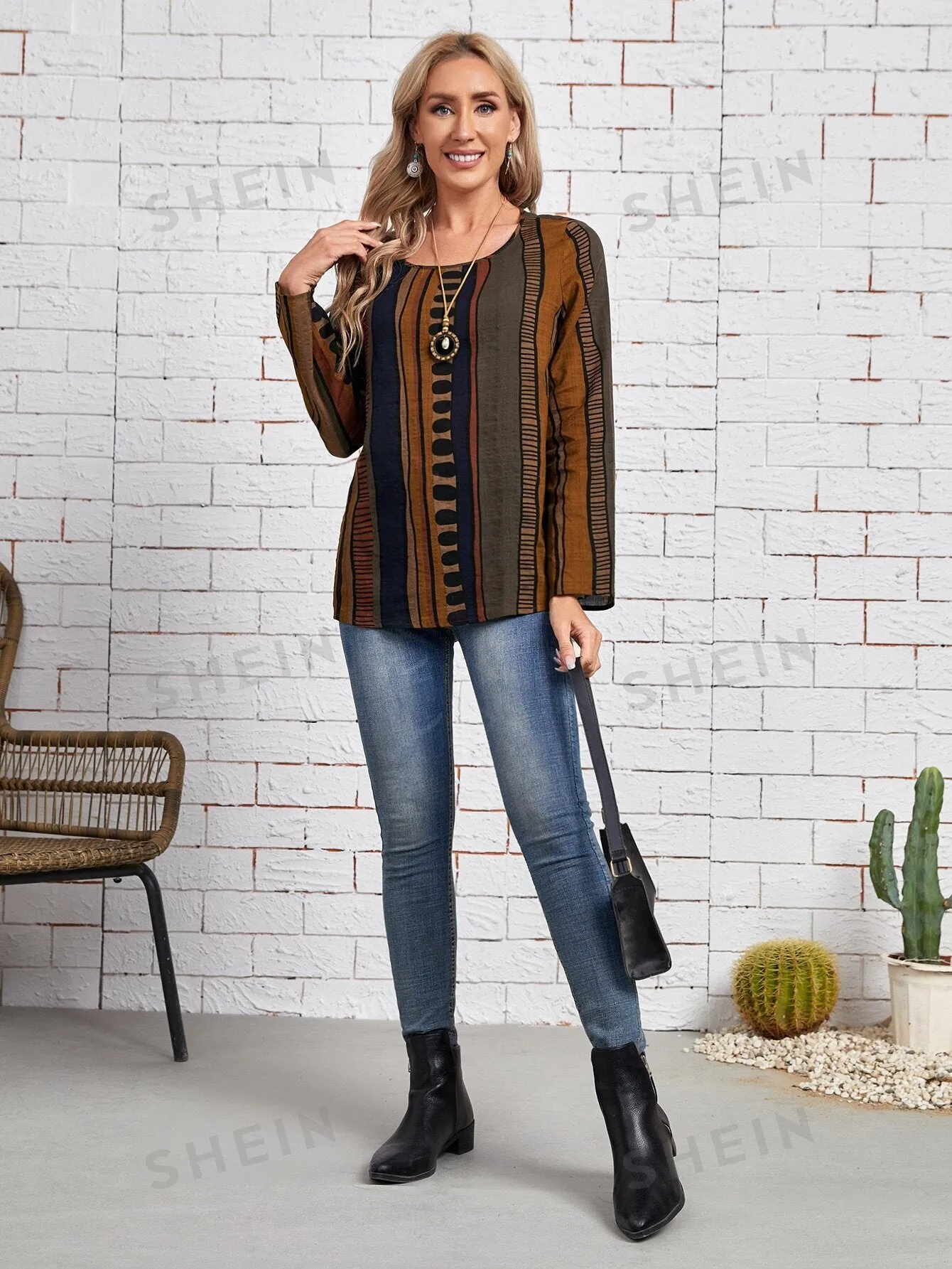 EMERY ROSE Striped & Geo Print Blouse