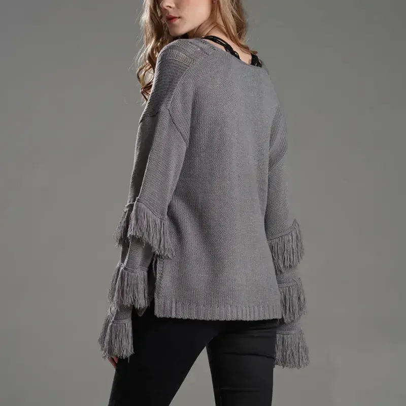 Fashion Autumn Winter Fashion Fringe Long Sleeve Lady Knitted Cable Cashmere Cardigan Women Plus Size Sweaters