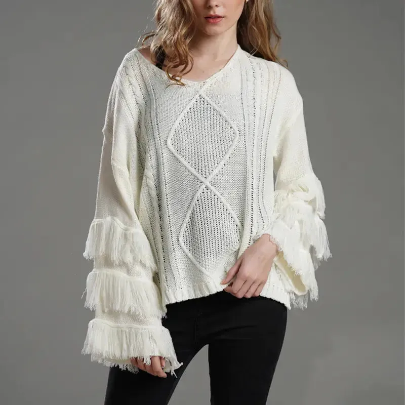 Fashion Autumn Winter Fashion Fringe Long Sleeve Lady Knitted Cable Cashmere Cardigan Women Plus Size Sweaters