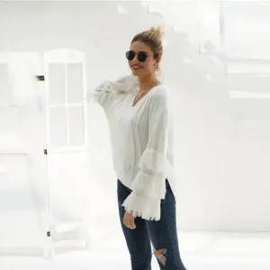 Fashion Autumn Winter Fashion Fringe Long Sleeve Lady Knitted Cable Cashmere Cardigan Women Plus Size Sweaters
