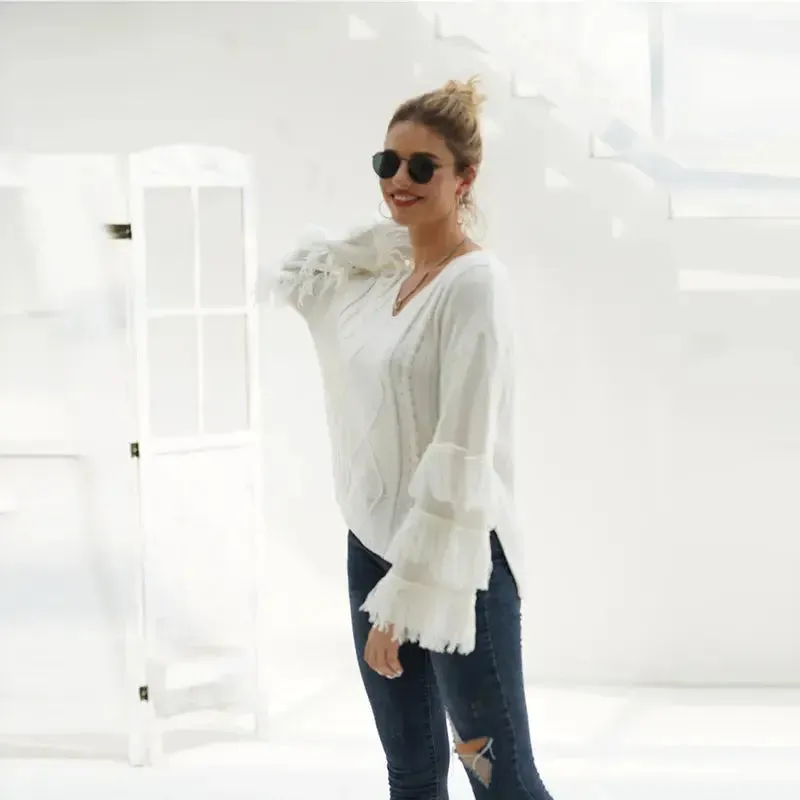 Fashion Autumn Winter Fashion Fringe Long Sleeve Lady Knitted Cable Cashmere Cardigan Women Plus Size Sweaters