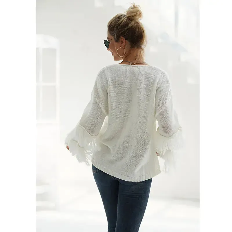 Fashion Autumn Winter Fashion Fringe Long Sleeve Lady Knitted Cable Cashmere Cardigan Women Plus Size Sweaters