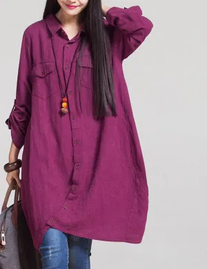 Fashion Women Blouses Long Sleeve Irregular Hem Cotton Shirts Casual Loose Tops Plus Size S-5XL