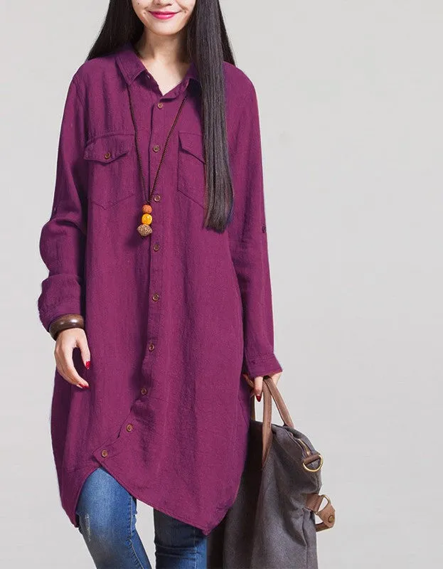 Fashion Women Blouses Long Sleeve Irregular Hem Cotton Shirts Casual Loose Tops Plus Size S-5XL