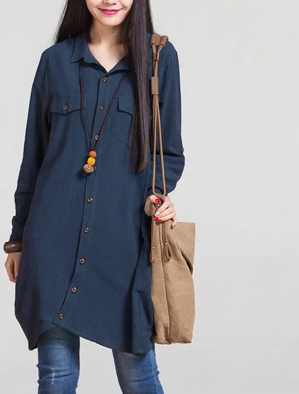 Fashion Women Blouses Long Sleeve Irregular Hem Cotton Shirts Casual Loose Tops Plus Size S-5XL
