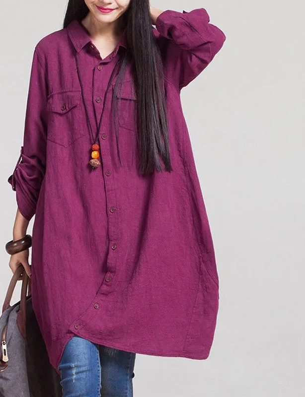 Fashion Women Blouses Long Sleeve Irregular Hem Cotton Shirts Casual Loose Tops Plus Size S-5XL