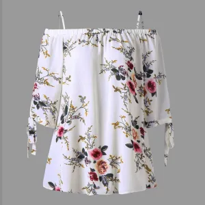 Fashion Women Strap Chiffon Cold Shoulder Lady Loose Shirt