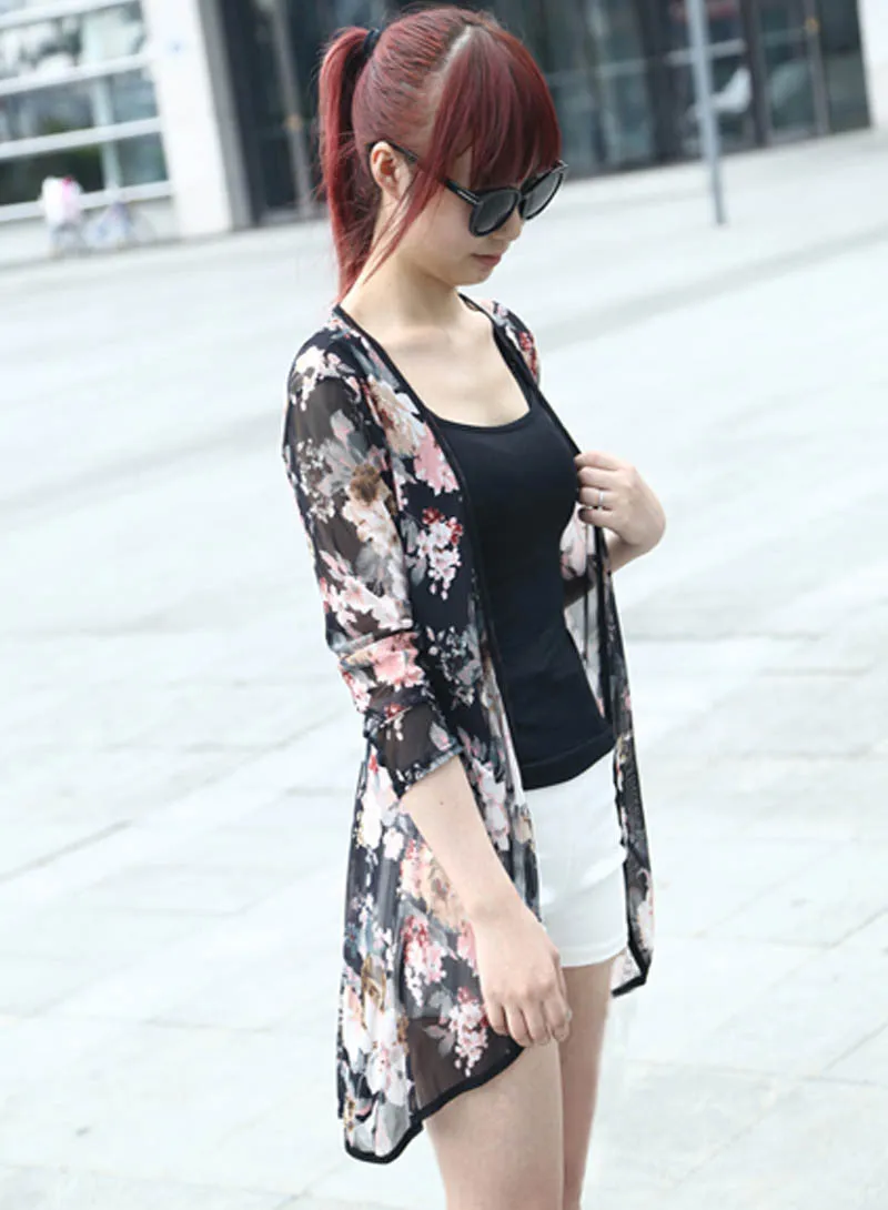 Fashion Women Stripe Printed Gauze Blouses Kimono Cardigan Coat Jacket Brand
