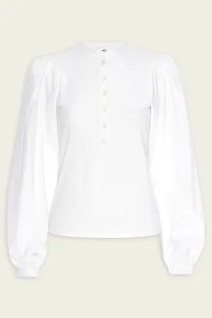 Femme Puff Sleeve Henley in White