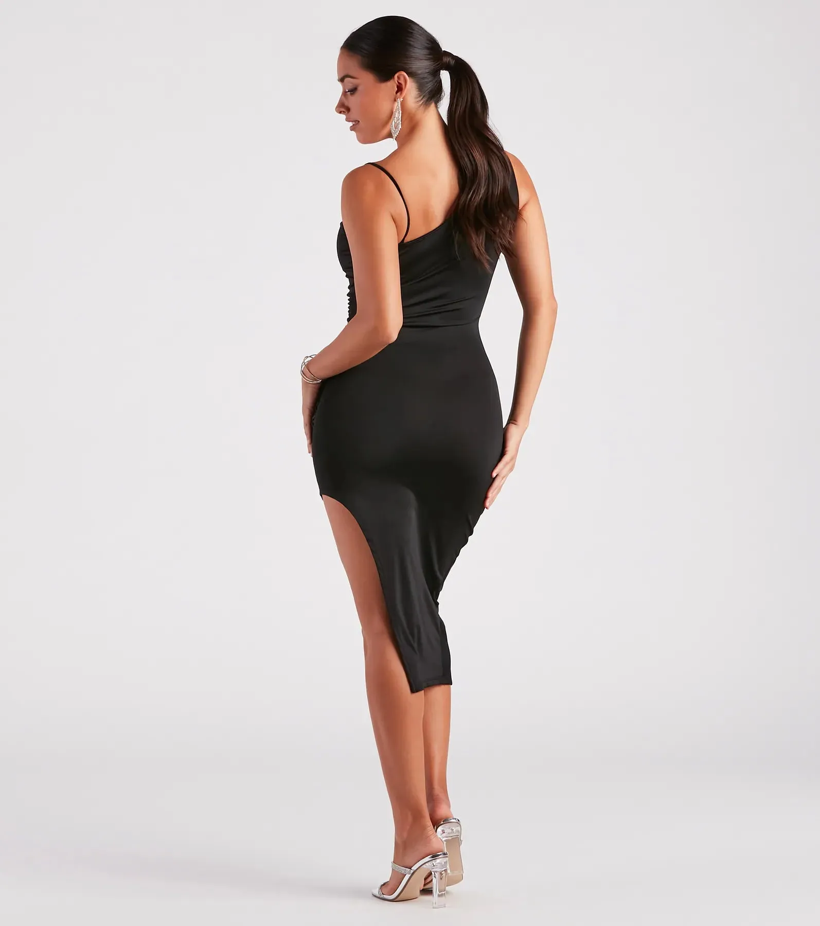 First Class Cowl Neck Midi Dress