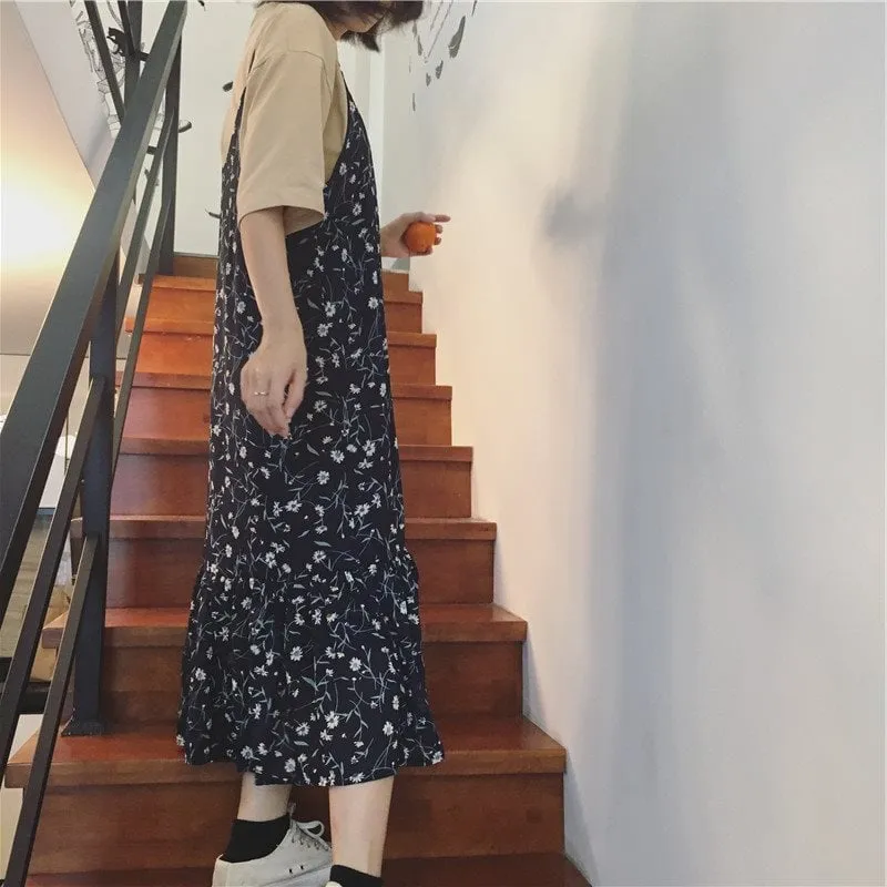 Floral Print Spaghetti-Strap A-line Dress