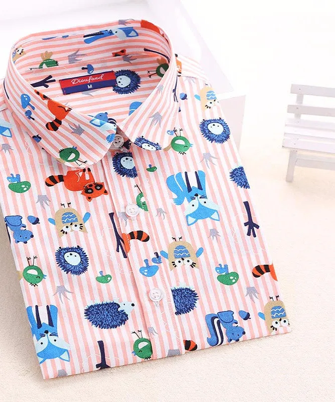 Floral Women Blouses And Shirts Women Cotton Office Female Blouse Long Sleeve Women's Shirt Turn-down Collar Clothes