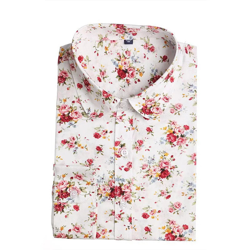Floral Women Blouses And Shirts Women Cotton Office Female Blouse Long Sleeve Women's Shirt Turn-down Collar Clothes