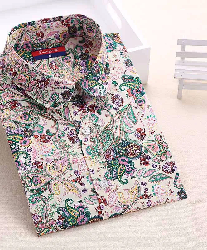 Floral Women Blouses And Shirts Women Cotton Office Female Blouse Long Sleeve Women's Shirt Turn-down Collar Clothes