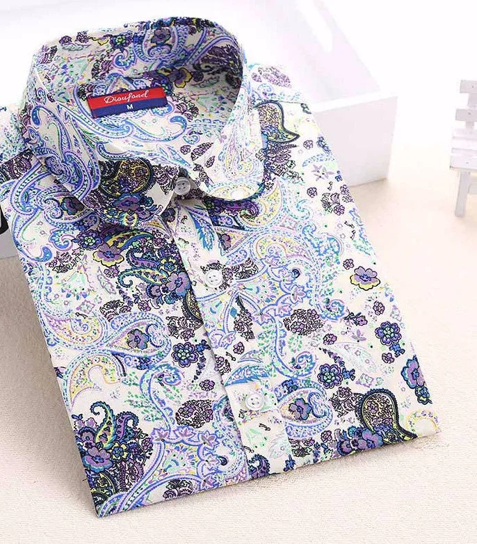 Floral Women Blouses And Shirts Women Cotton Office Female Blouse Long Sleeve Women's Shirt Turn-down Collar Clothes