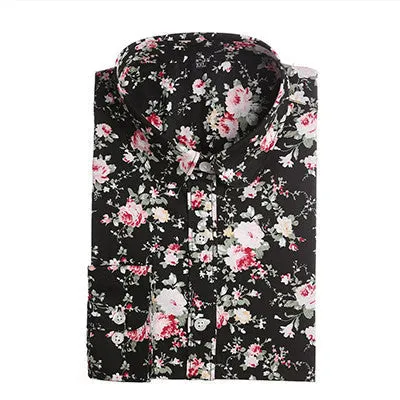 Floral Women Blouses And Shirts Women Cotton Office Female Blouse Long Sleeve Women's Shirt Turn-down Collar Clothes