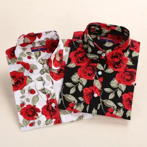 Floral Women Blouses And Shirts Women Cotton Office Female Blouse Long Sleeve Women's Shirt Turn-down Collar Clothes
