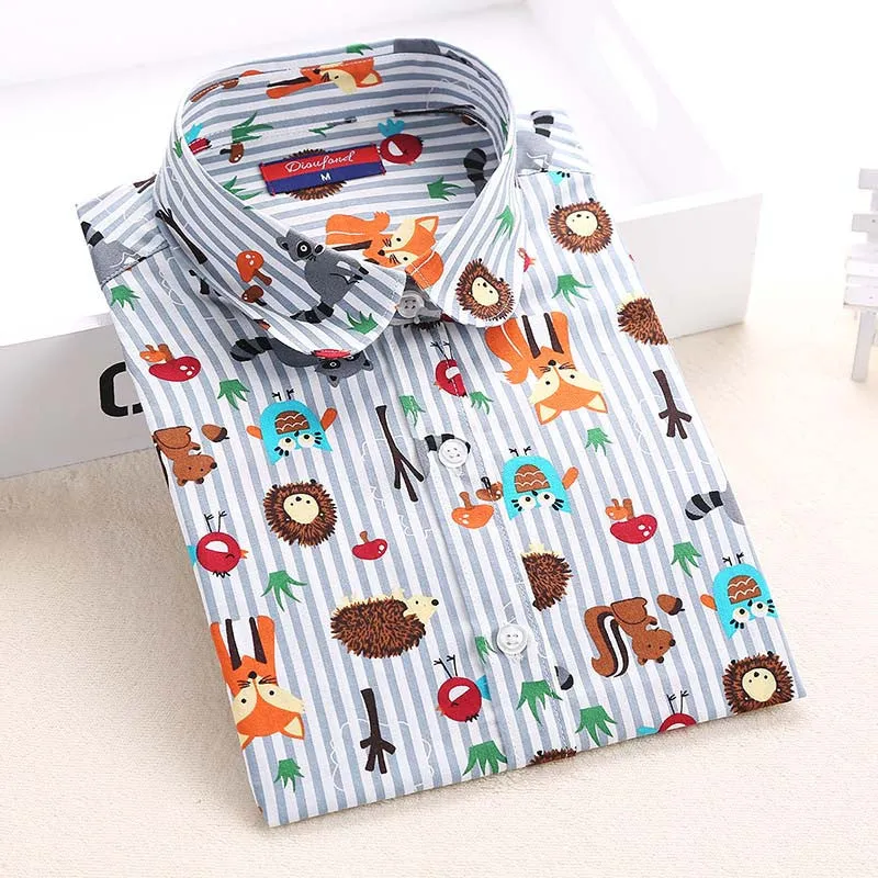 Floral Women Blouses And Shirts Women Cotton Office Female Blouse Long Sleeve Women's Shirt Turn-down Collar Clothes