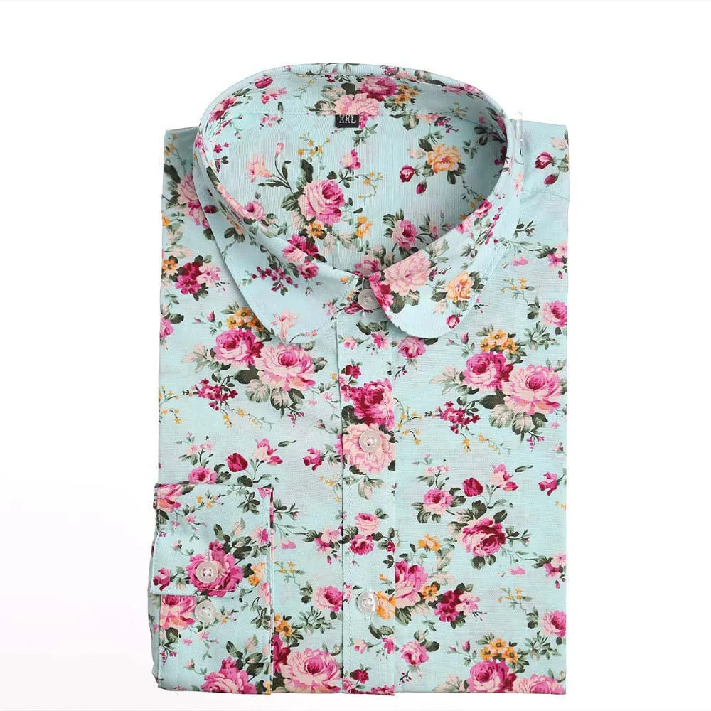 Floral Women Blouses And Shirts Women Cotton Office Female Blouse Long Sleeve Women's Shirt Turn-down Collar Clothes