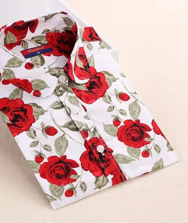 Floral Women Blouses And Shirts Women Cotton Office Female Blouse Long Sleeve Women's Shirt Turn-down Collar Clothes