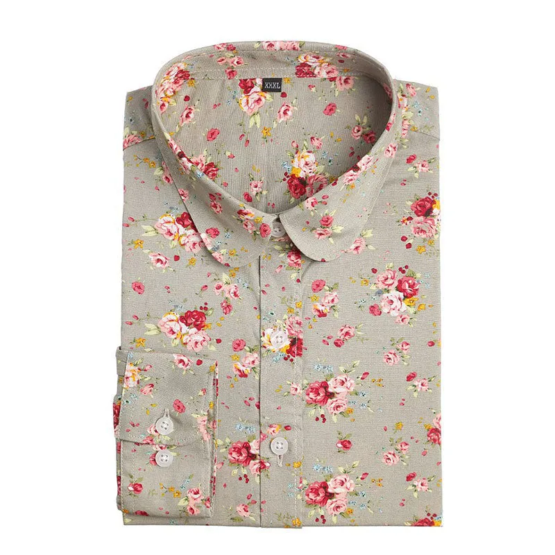 Floral Women Blouses And Shirts Women Cotton Office Female Blouse Long Sleeve Women's Shirt Turn-down Collar Clothes