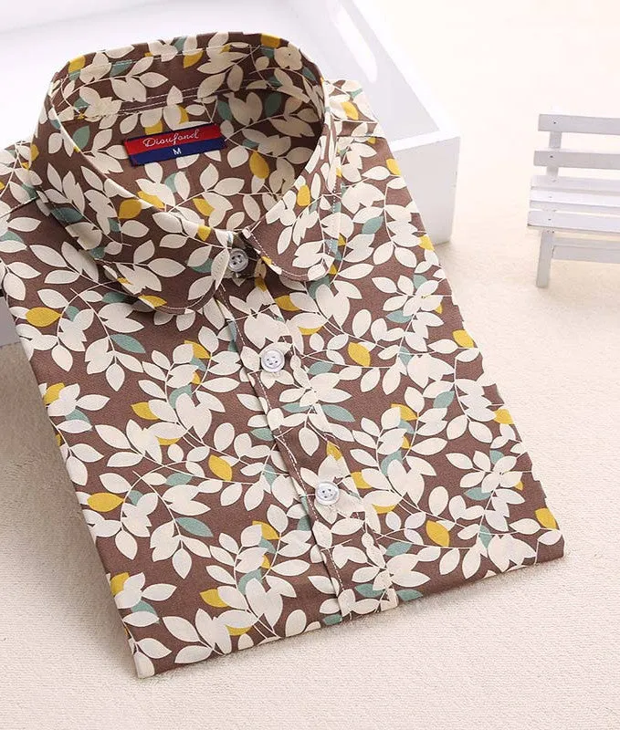 Floral Women Blouses And Shirts Women Cotton Office Female Blouse Long Sleeve Women's Shirt Turn-down Collar Clothes