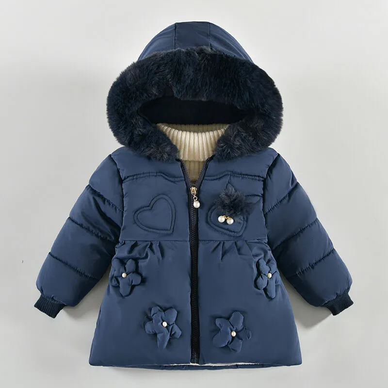 Flower Hooded Jackets & Coats Fur Collar 18M-4Y Coats & Jackets