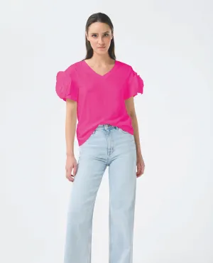 Flower Sleeve Blouse- Pink