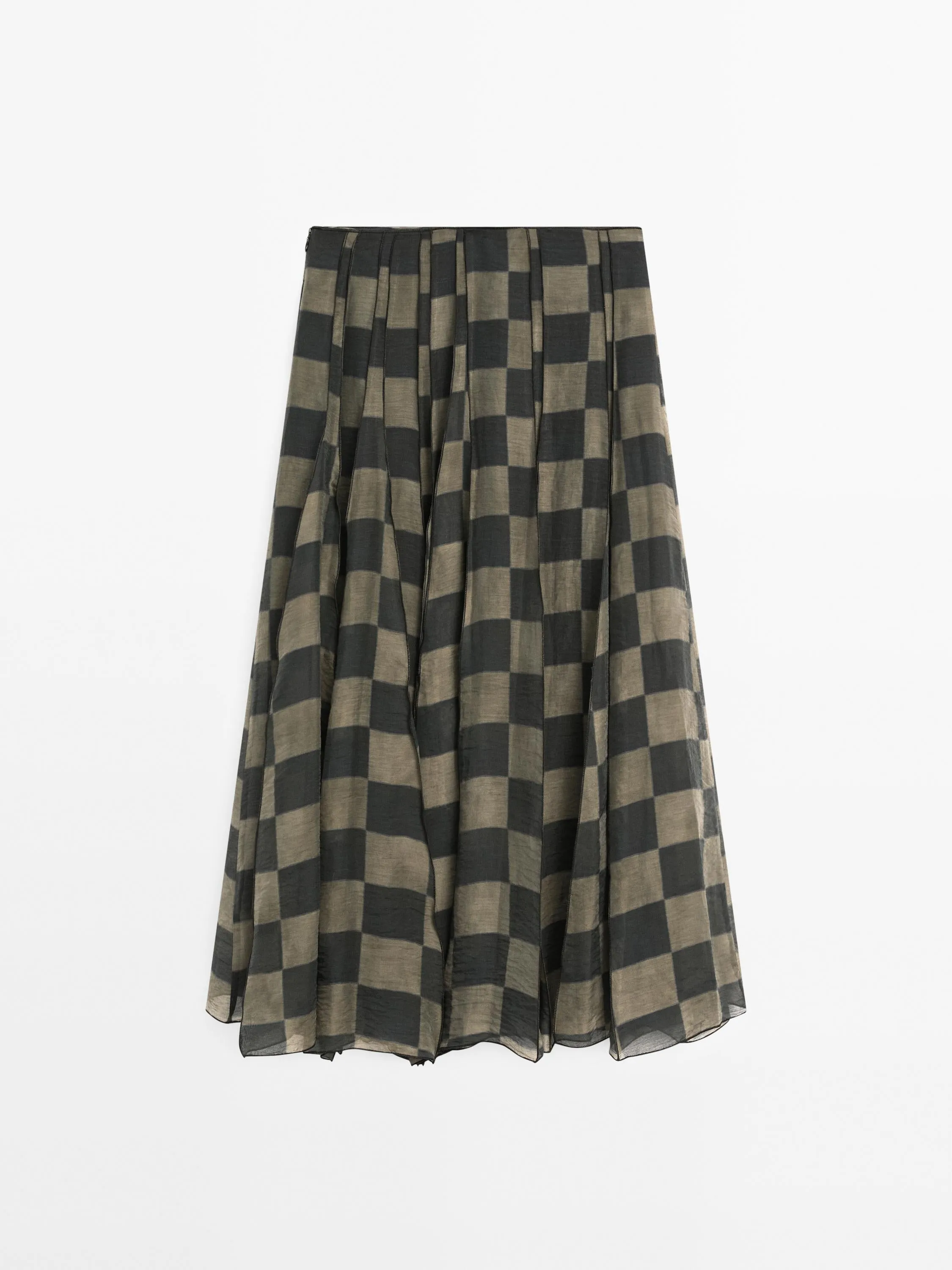 Flowing check midi skirt