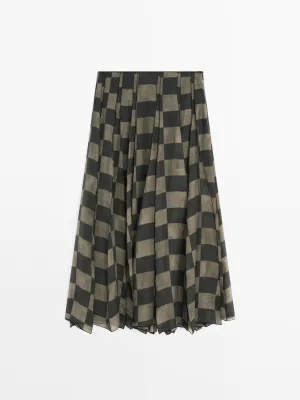 Flowing check midi skirt