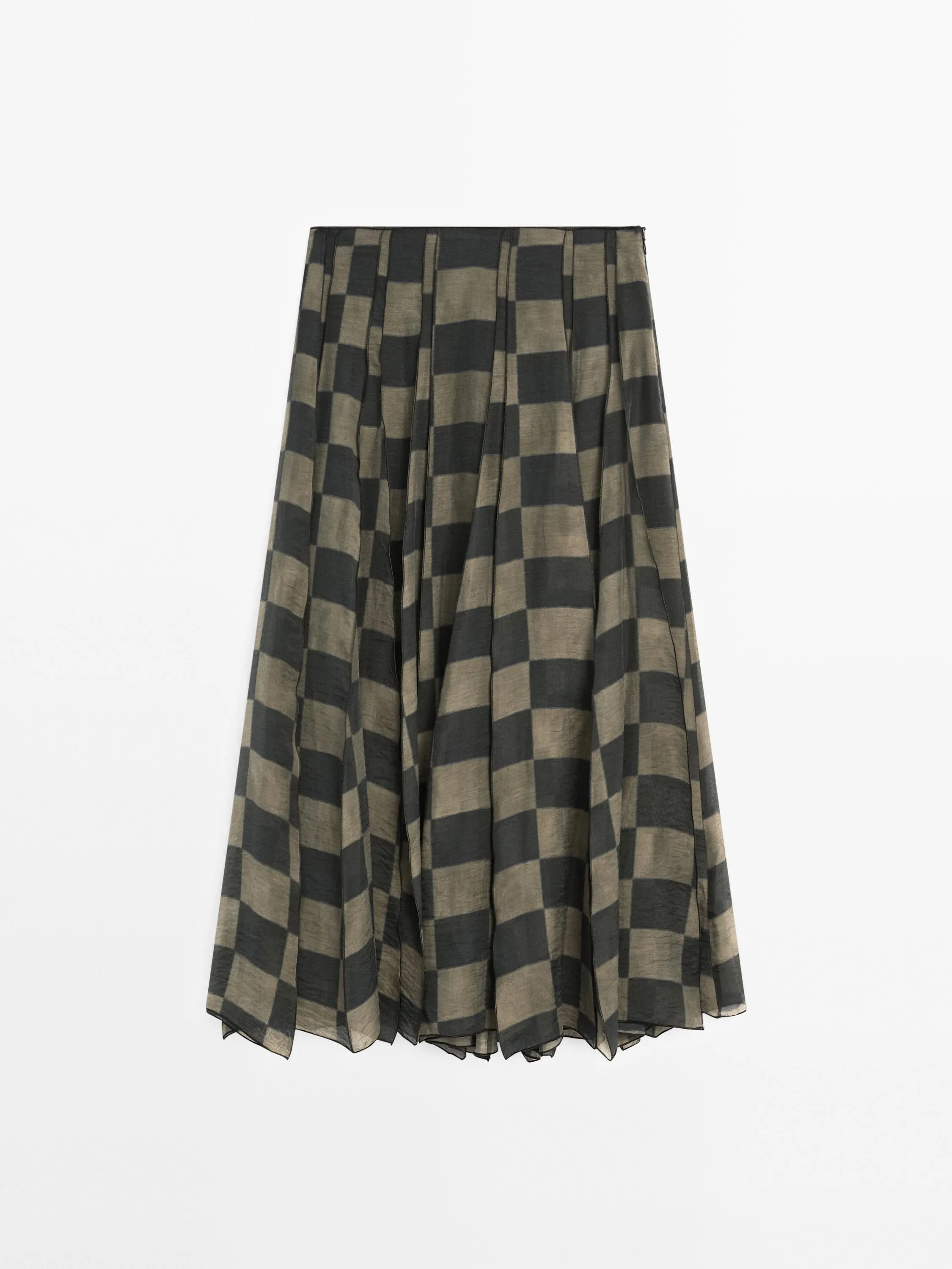 Flowing check midi skirt
