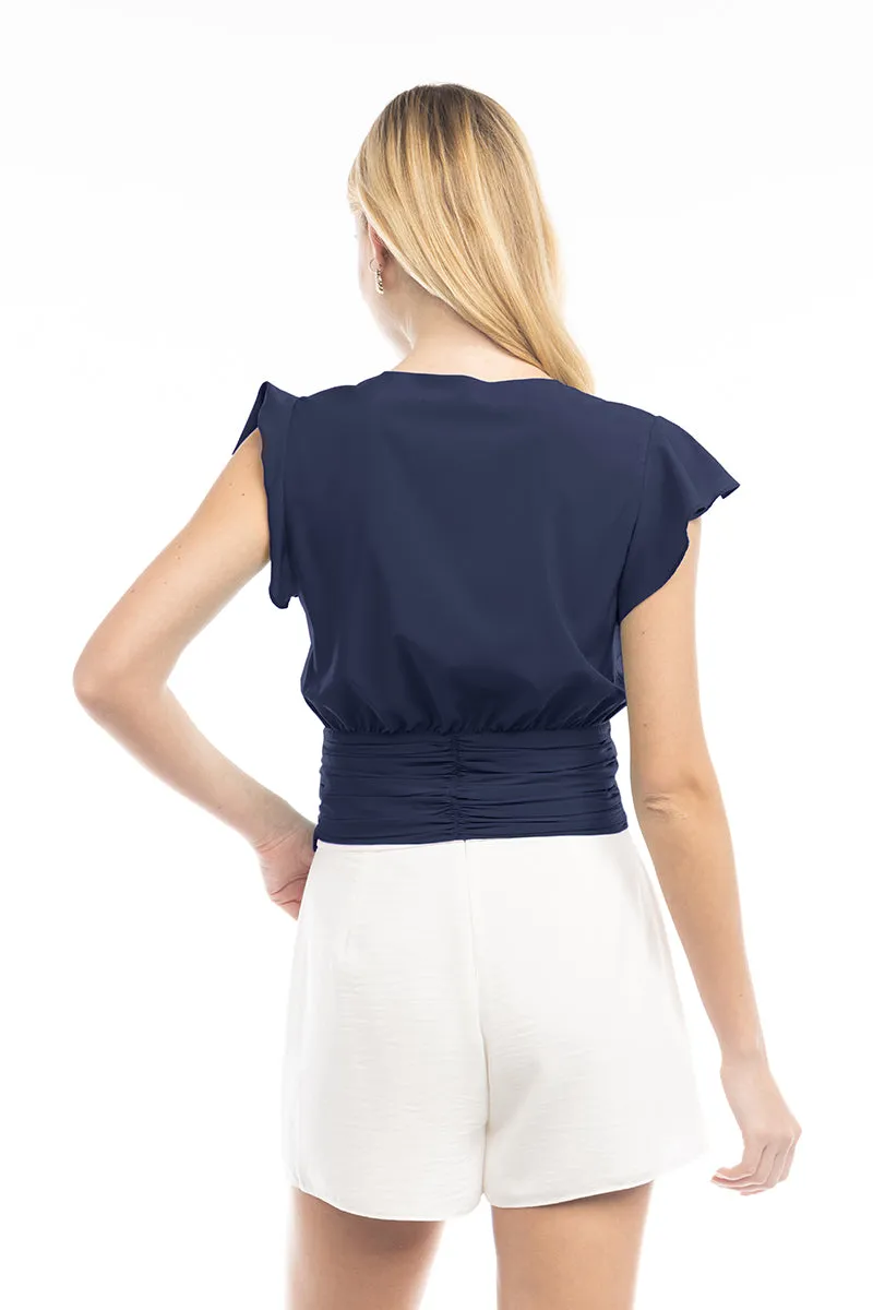 Flutter Sleeve Blouse With Waist Shirring