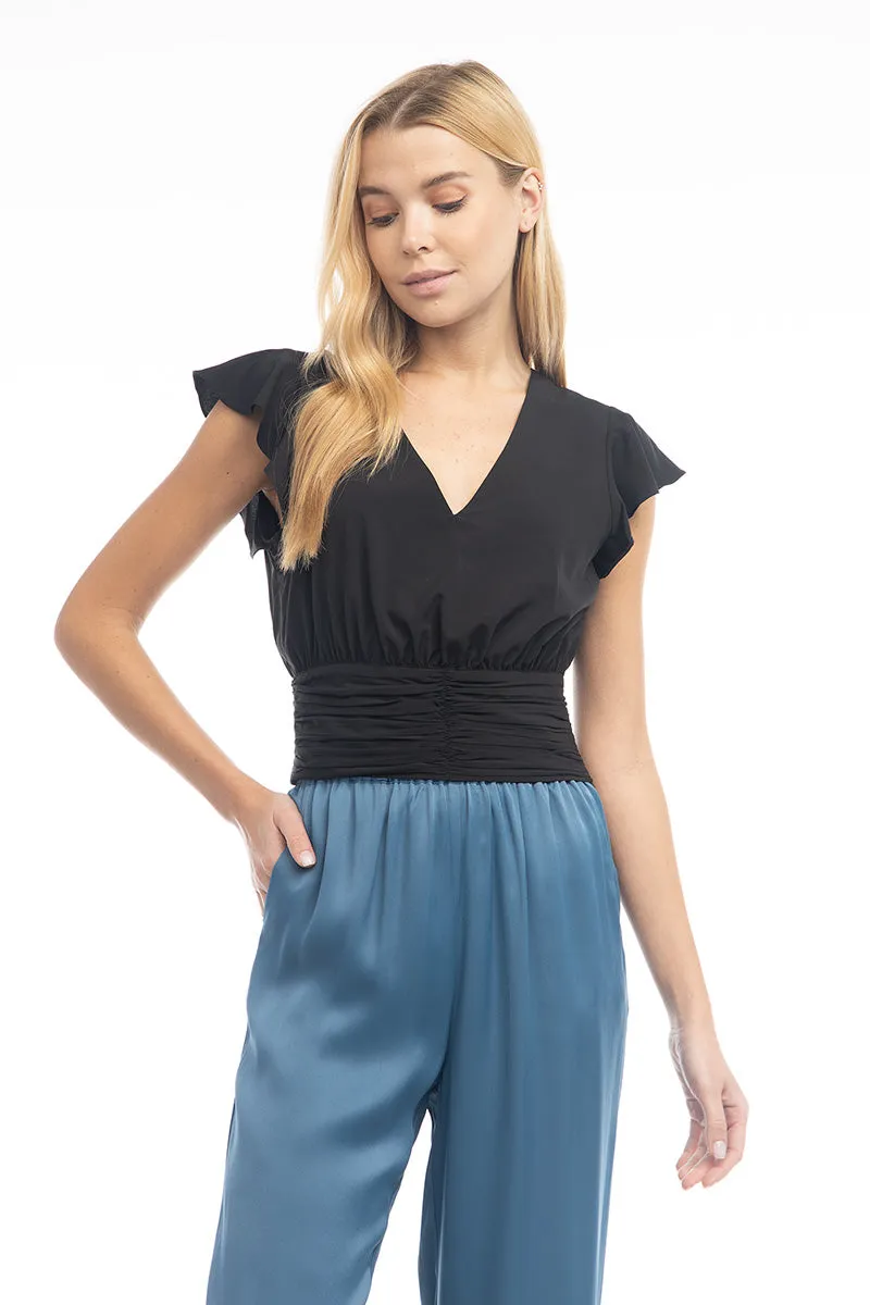 Flutter Sleeve Blouse With Waist Shirring