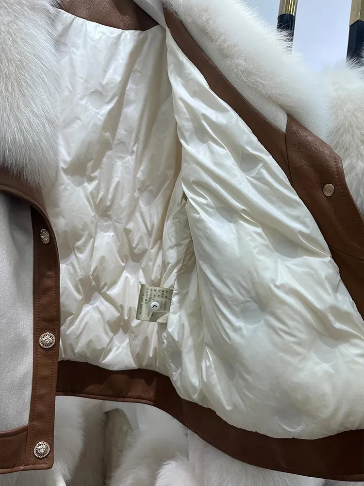 Fox Fur Collar Women Motorcycle Puffer Jackets