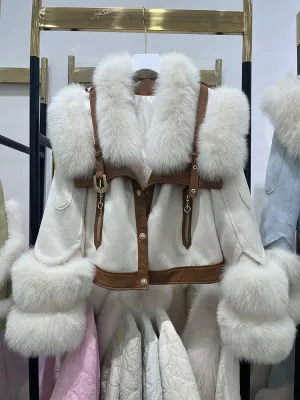 Fox Fur Collar Women Motorcycle Puffer Jackets
