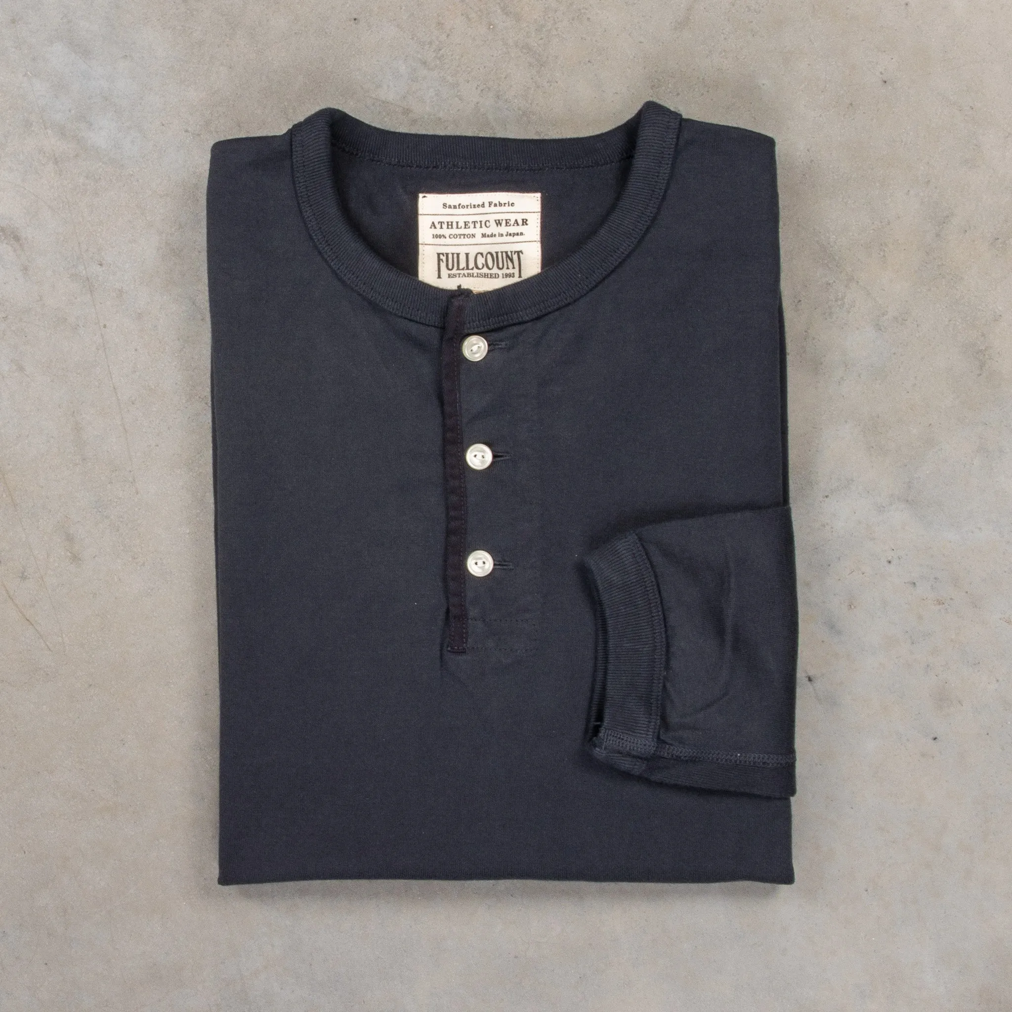 Fullcount Flat Seam Heavyweight Longsleeve Henley Ink. Black