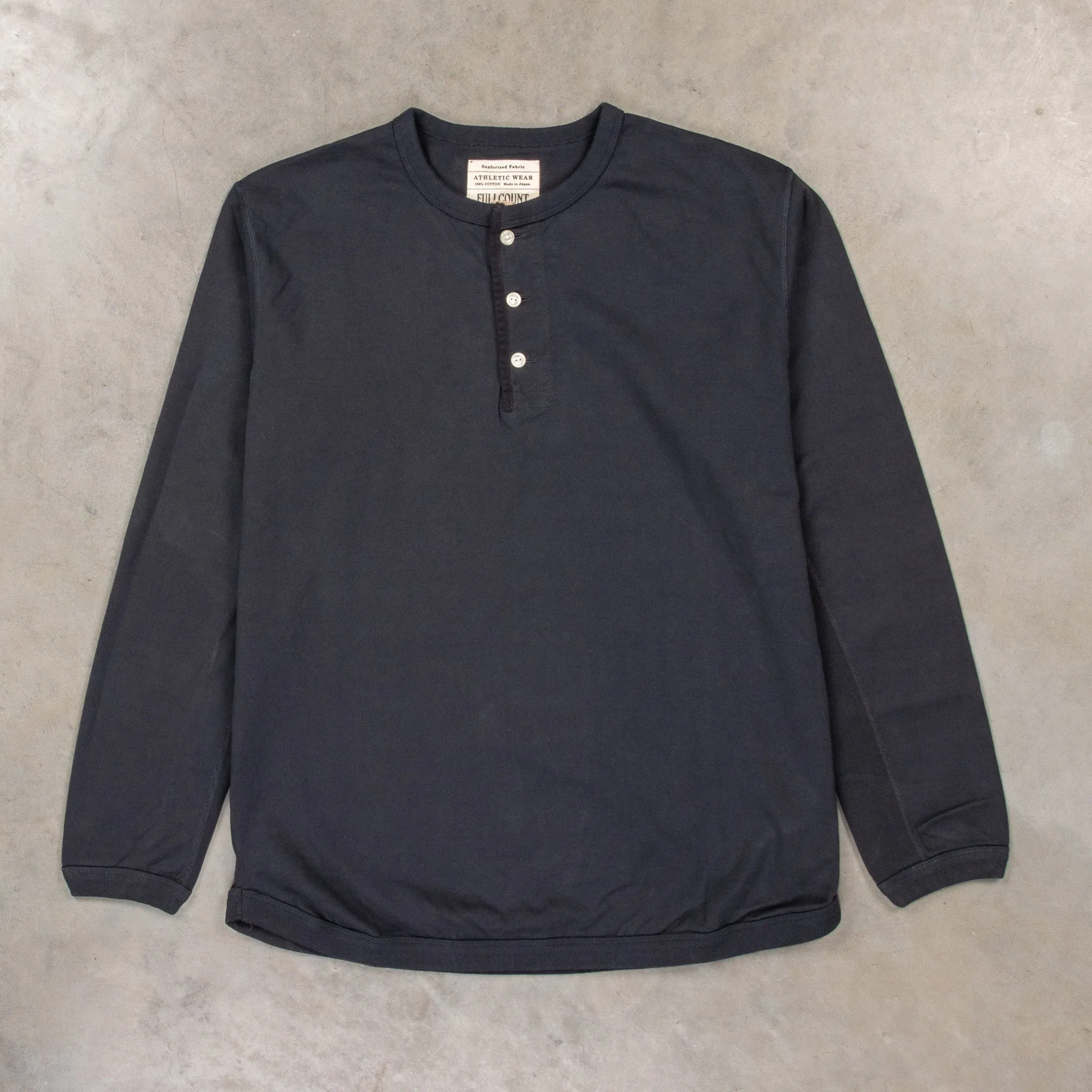 Fullcount Flat Seam Heavyweight Longsleeve Henley Ink. Black