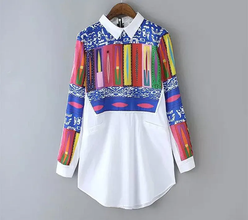 Geometric Printed Women's Shirt Long Sleeve Lapel Blouses Leisure Tops Blouses