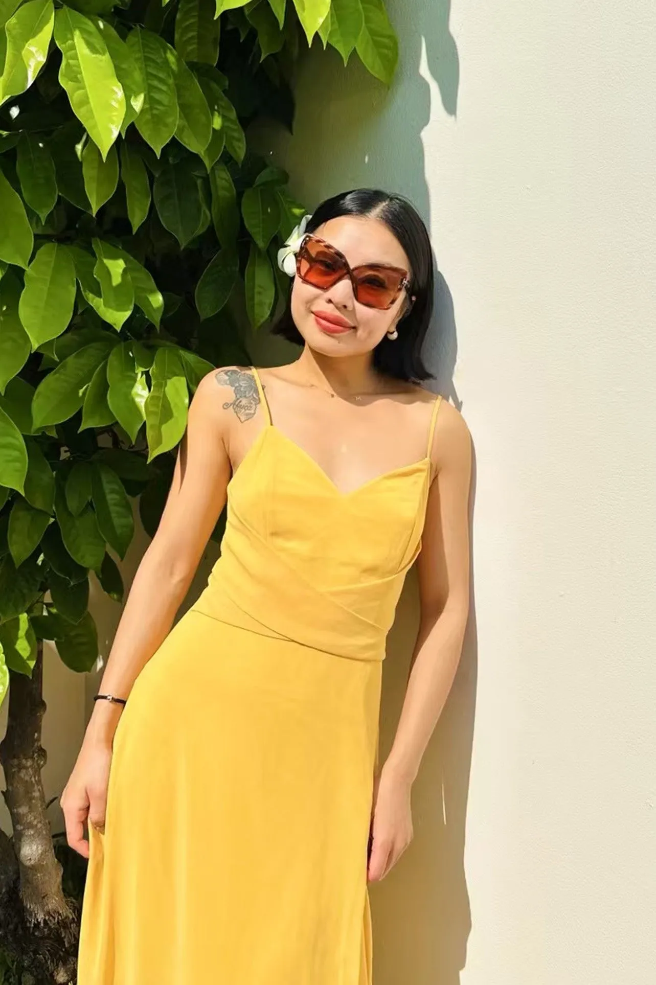 GEORGETTE STRAPLESS DRESS IN YELLOW