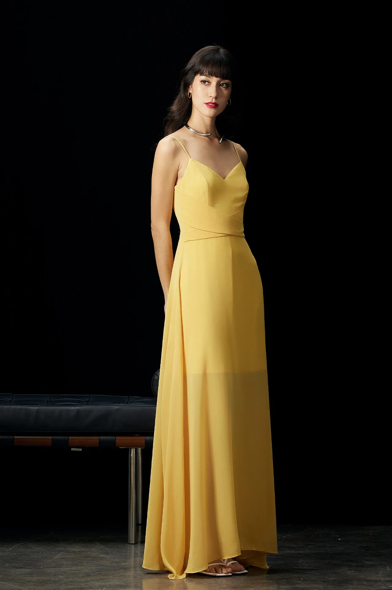 GEORGETTE STRAPLESS DRESS IN YELLOW