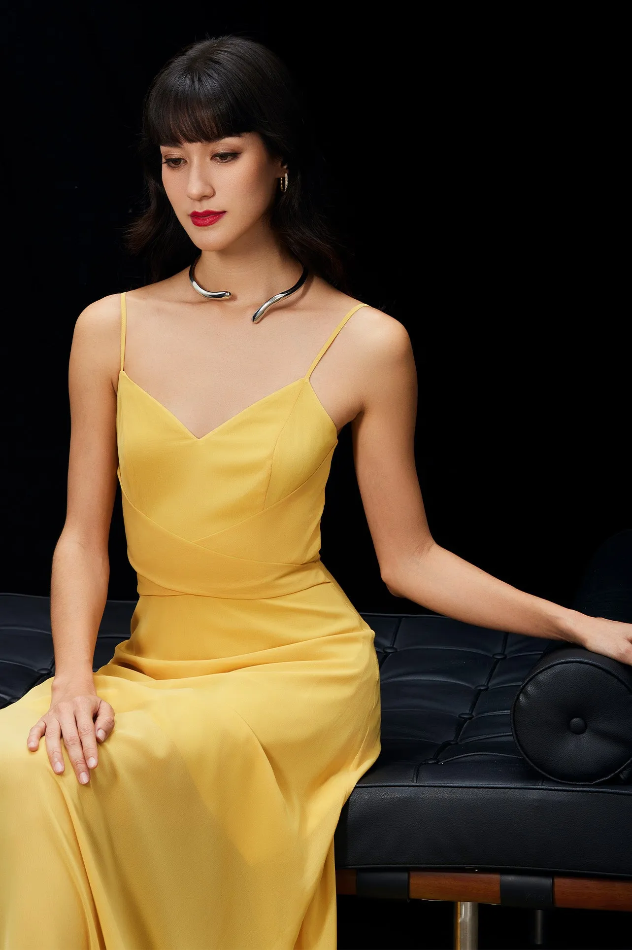 GEORGETTE STRAPLESS DRESS IN YELLOW