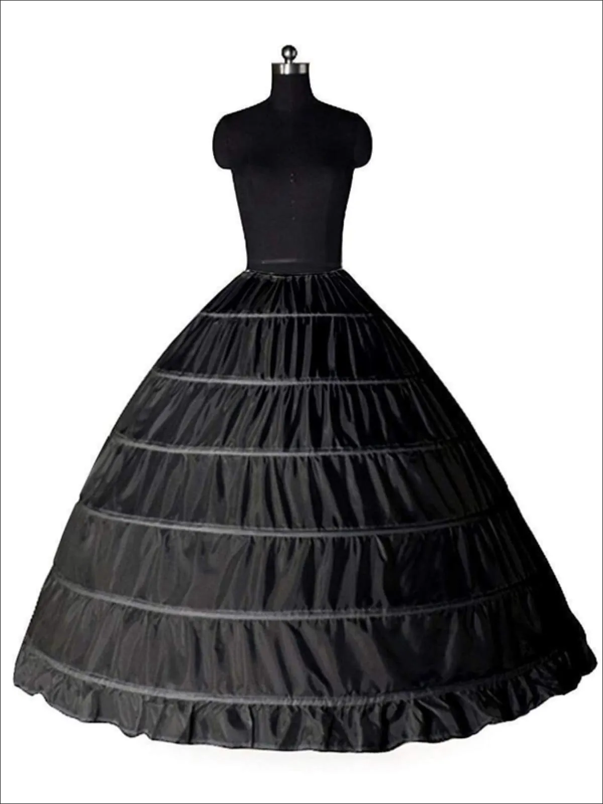 Girls Voluminous 6 Hoop Floor Length Petticoat Underskirt (Black and White)