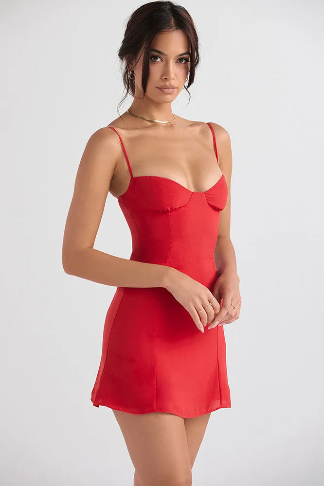 Glamorous Solid Sweetheart Summer Chiffon Mini Sundress - Red